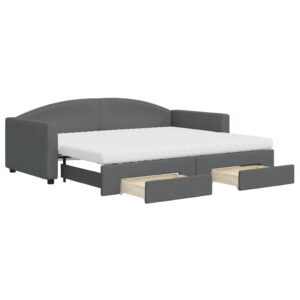 Divano Letto Estraibile Cassetti Grigio Scuro 90x200cm Tessuto