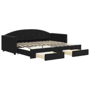 Divano Letto Estraibile con Cassetti Nero 90x200 cm in Velluto
