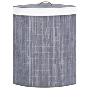 Cesto Portabiancheria Angolare in Bambù Grigio 60 L