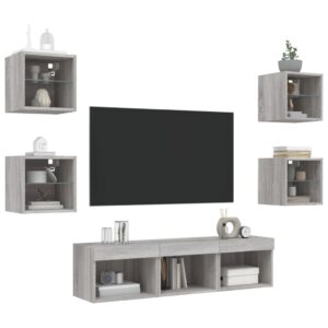 Mobili TV a Muro con LED 7pz Grigio Sonoma Legno Multistrato