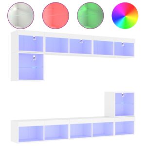 Mobili TV a Muro con LED 8pz Bianchi in Legno Multistrato