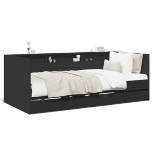 Divano Letto con Cassetti senza Materasso Nero 100x200 cm