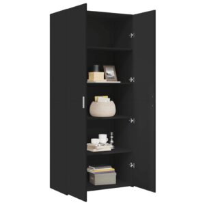 Credenza Nera 80x42,5x185 cm in Legno Multistrato
