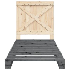 Giroletto con Testiera Grigio 90x200 cm Legno Massello di Pino
