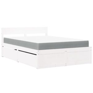 Letto Cassetti e Materasso Bianco 120x200cm Legno Massello Pino