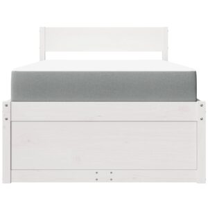Letto Cassetti e Materasso Bianco 90x200 cm Legno Massello Pino