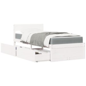 Letto Cassetti e Materasso Bianco 90x190 cm Legno Massello Pino