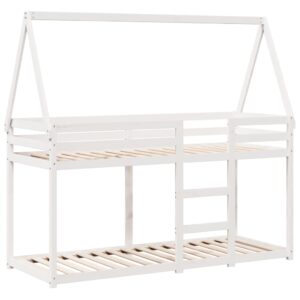 Letto a Castello con Tetto Bianco 80x200 cm Legno Massello Pino