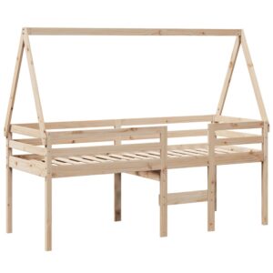 Letto a Soppalco con Tetto 90x200 cm in Legno di Pino