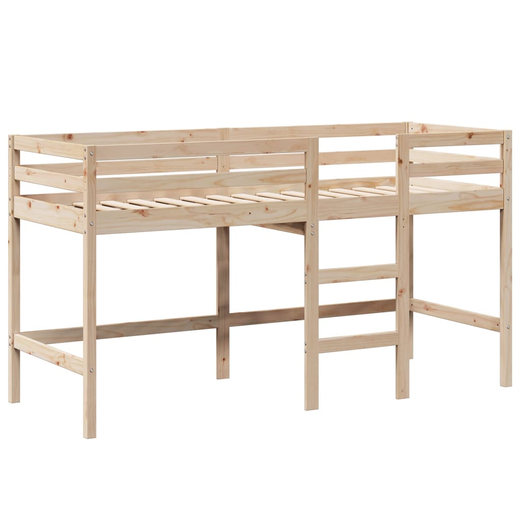 Letto Soppalco con Scala e Tetto 90x200 cm Legno Massello Pino