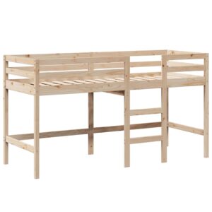 Letto Soppalco con Scala e Tetto 80x200 cm Legno Massello Pino