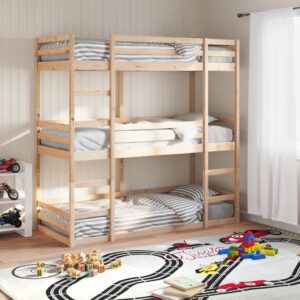Letto a Castello Triplo 90x200 cm in Legno Massello di Pino