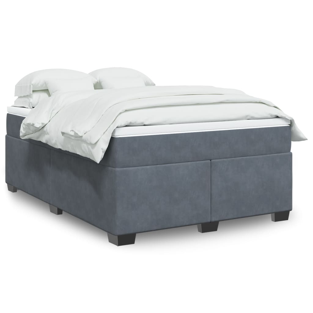 Giroletto a Molle con Materasso Grigio Scuro 160x200 cm Velluto