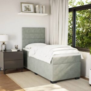 Giroletto a Molle con Materasso Grigio Chiaro 90x200 cm Velluto