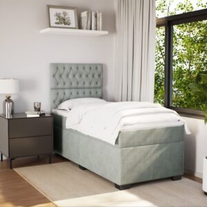 Giroletto a Molle con Materasso Grigio Chiaro 90x200 cm Velluto