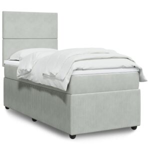 Giroletto a Molle con Materasso Grigio Chiaro 90x190 cm Velluto