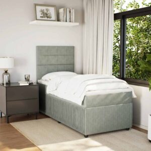 Giroletto a Molle con Materasso Grigio Chiaro 90x190 cm Velluto