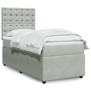 Giroletto a Molle con Materasso Grigio Chiaro 90x190 cm Velluto