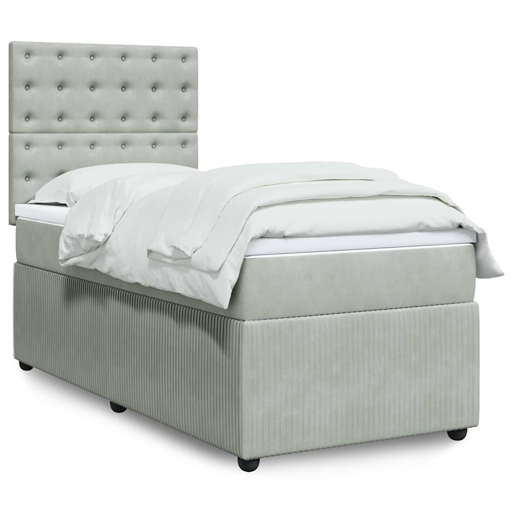 Giroletto a Molle con Materasso Grigio Chiaro 90x190 cm Velluto