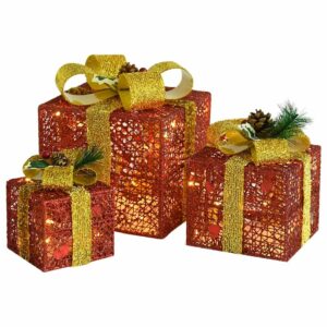 Scatole Regalo Decorative Natale 3pz Rosse da Esterno Interni