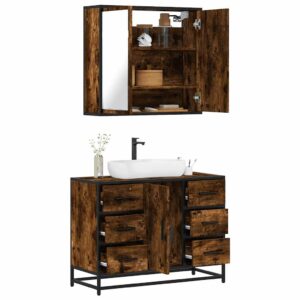 Set Mobili da Bagno 2 pz Rovere Fumo in Legno Multistrato