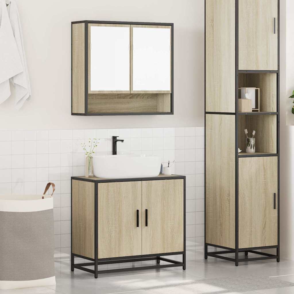Set Mobili da Bagno 2 pz Rovere Sonoma in Legno Multistrato
