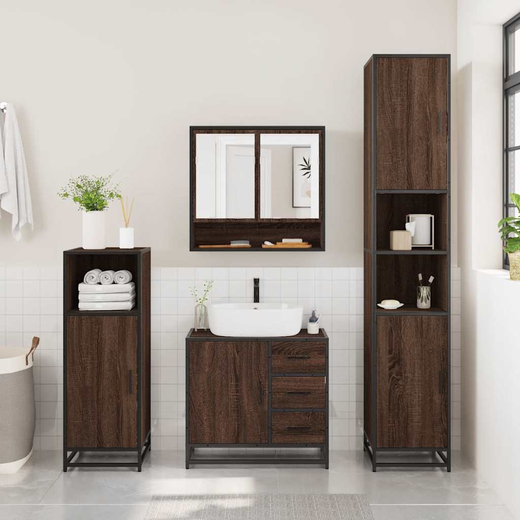 Set Mobili da Bagno 2 pz Rovere Marrone in Legno Multistrato