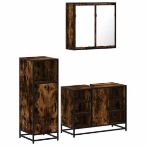 Set Mobili da Bagno 3 pz Rovere Fumo in Legno Multistrato