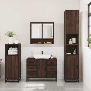 Set Mobili da Bagno 3 pz Rovere Marrone in Legno Multistrato