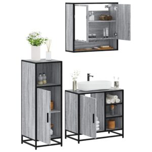 Set Mobili da Bagno 3 pz Grigio Sonoma in Legno Multistrato