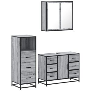 Set Mobili da Bagno 3 pz Grigio Sonoma in Legno Multistrato