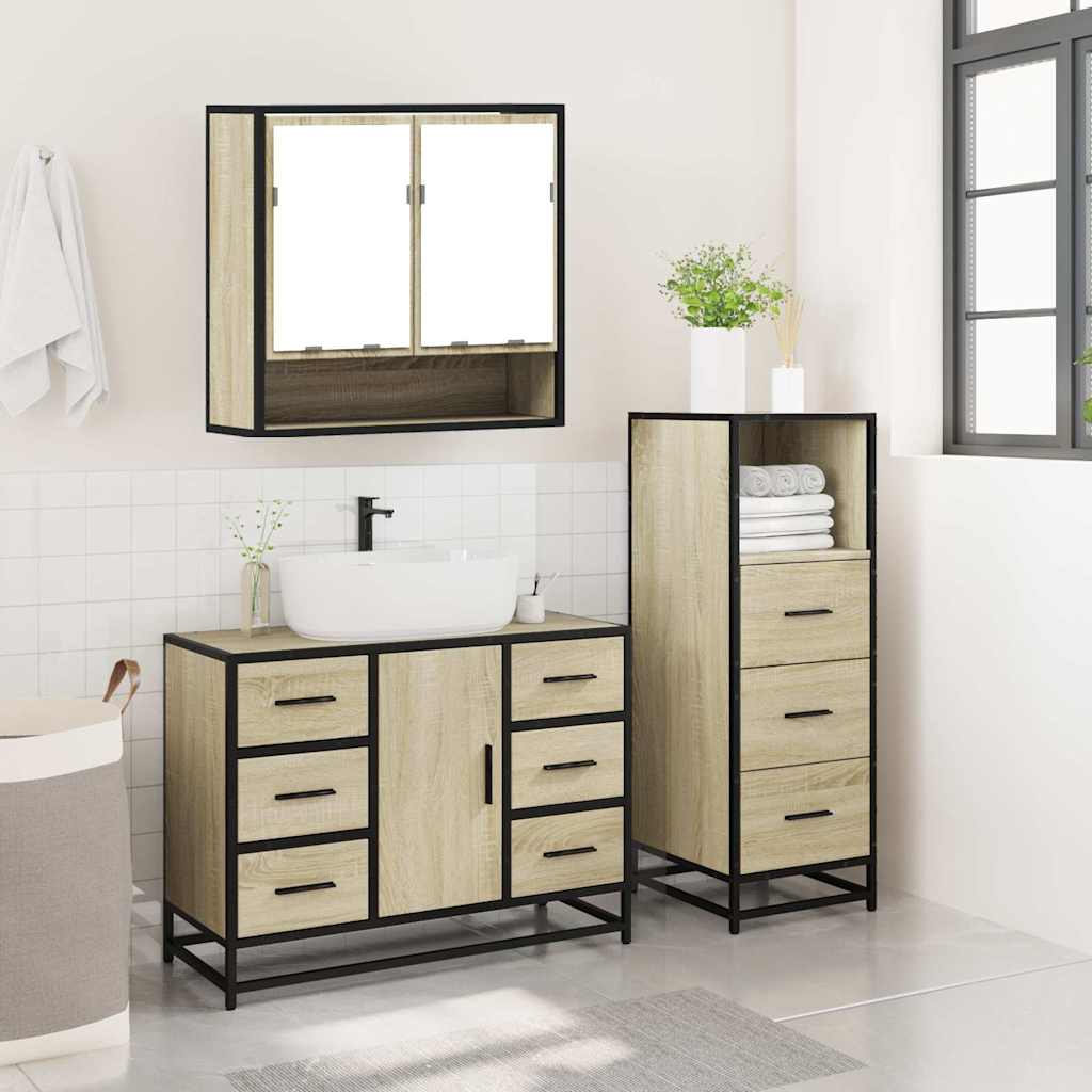 Set Mobili da Bagno 3 pz Rovere Sonoma in Legno Multistrato