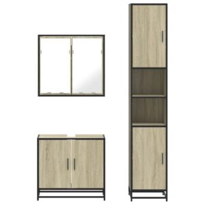 Set Mobili da Bagno 3 pz Rovere Sonoma in Legno Multistrato