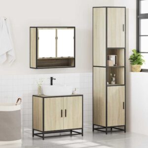 Set Mobili da Bagno 3 pz Rovere Sonoma in Legno Multistrato
