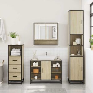 Set Mobili da Bagno 3 pz Rovere Sonoma in Legno Multistrato