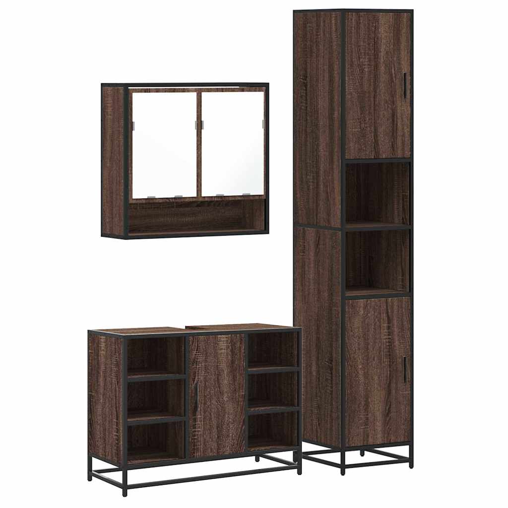 Set Mobili da Bagno 3 pz Rovere Marrone in Legno Multistrato