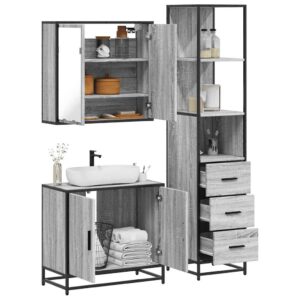 Set Mobili da Bagno 3 pz Grigio Sonoma in Legno Multistrato