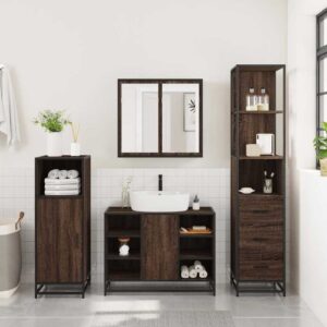 Set Mobili da Bagno 3 pz Rovere Marrone in Legno Multistrato