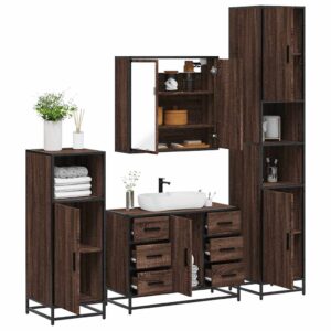 Set Mobili da Bagno 4 pz Rovere Marrone in Legno Multistrato