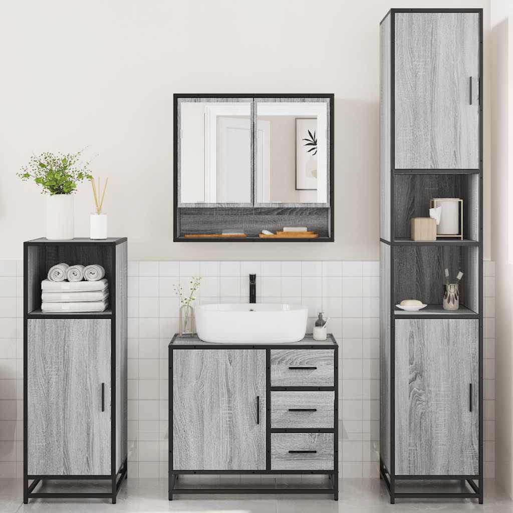 Set Mobili da Bagno 4 pz Grigio Sonoma in Legno Multistrato