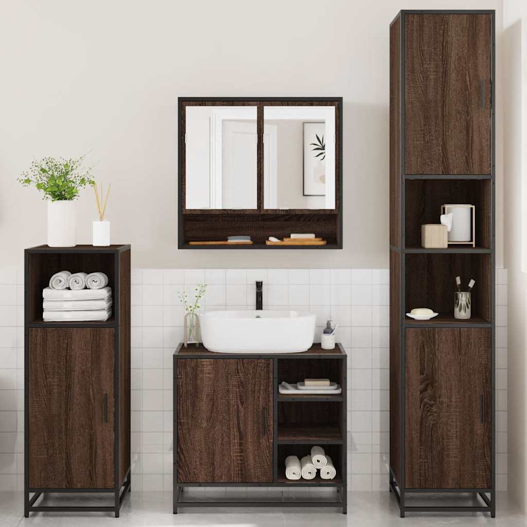 Set Mobili da Bagno 4 pz Rovere Marrone in Legno Multistrato