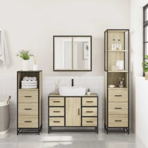 Set Mobili da Bagno 4 pz Rovere Sonoma in Legno Multistrato