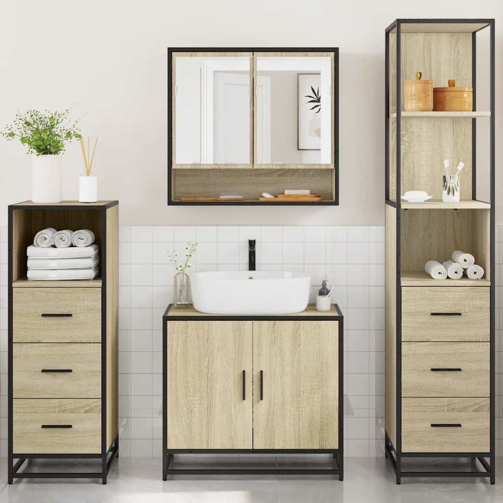 Set Mobili da Bagno 4 pz Rovere Sonoma in Legno Multistrato