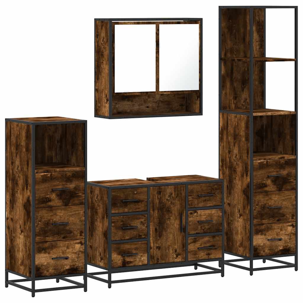 Set Mobili da Bagno 4 pz Rovere Fumo in Legno Multistrato