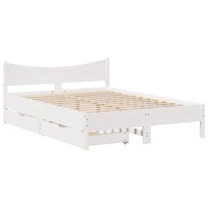 Giroletto con Cassetti Bianco 135x190 cm Legno Massello di Pino