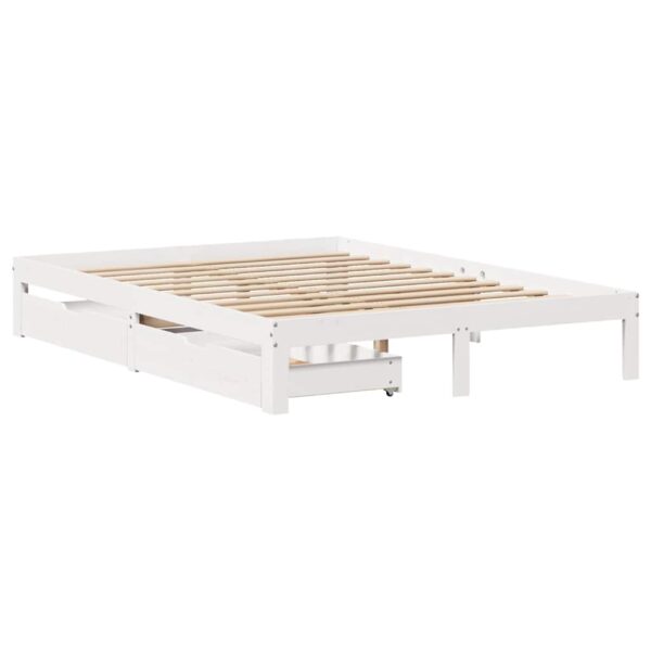 Giroletto con Cassetti Bianco 135x190 cm Legno Massello di Pino