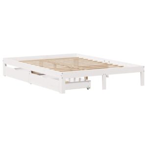 Giroletto con Cassetti Bianco 120x200 cm Legno Massello di Pino