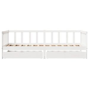 Dormeuse con Cassetti Bianca 80x200 cm Legno Massello di Pino