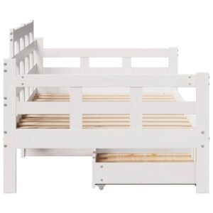 Dormeuse con Cassetti Bianca 80x200 cm Legno Massello di Pino