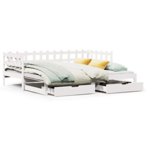 Letto Estraibile con Cassetti senza Materasso Bianco 90x190 cm